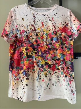 Girls' White Multicolor Paint-Splash Short Sleeve Tee